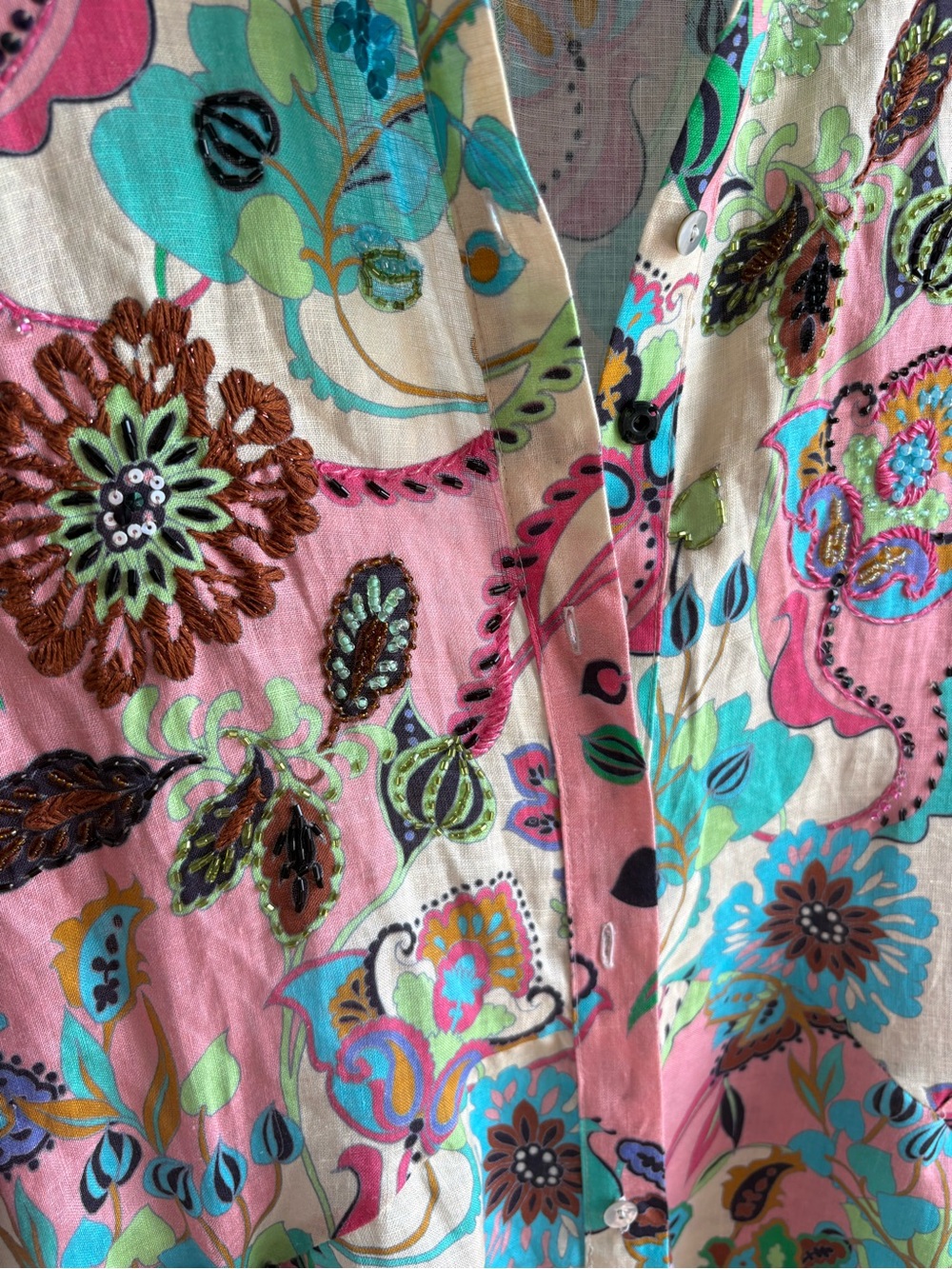 Anjuna Collection Embellished Floral Cotton Maxi Shirt Dress US12 Made in Italy - Picture 7 of 16